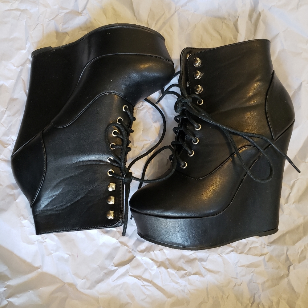 Black PU Leather Platform Boots